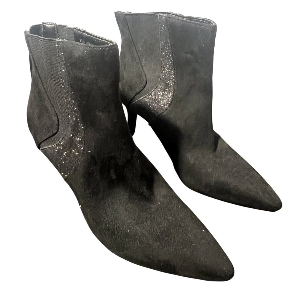 Aerosoles A2 Black Suede-like Ankle Boots Booties US 6.5 Pointed Toe Kitten Heel